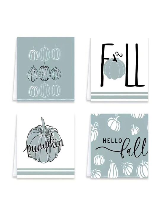 Other - Set of 4 Fall Blue Pumpkin Kitchen Towels 23.5x16